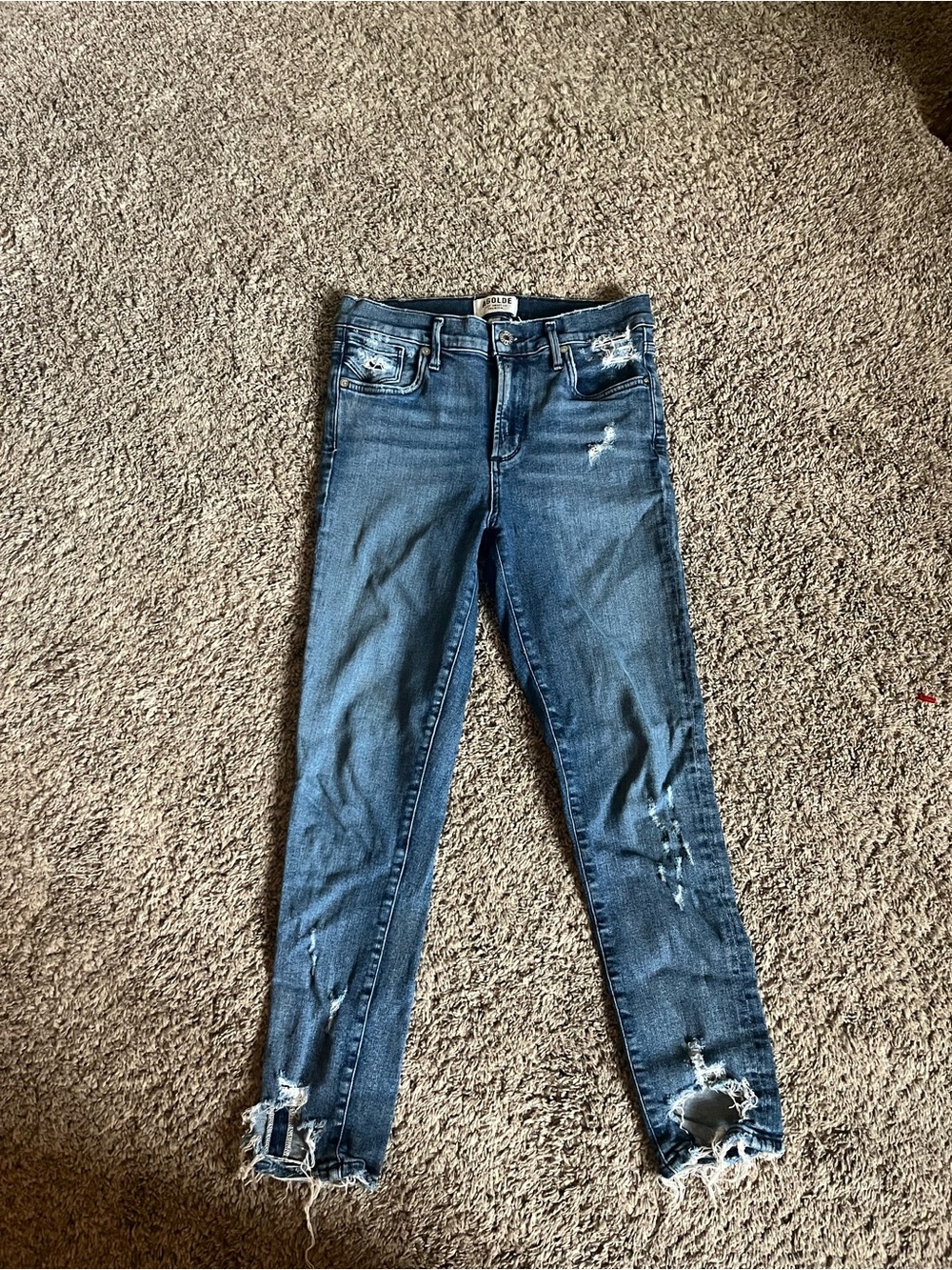 Agolde Women's Skinny Jeans in Distressed Blue Wash